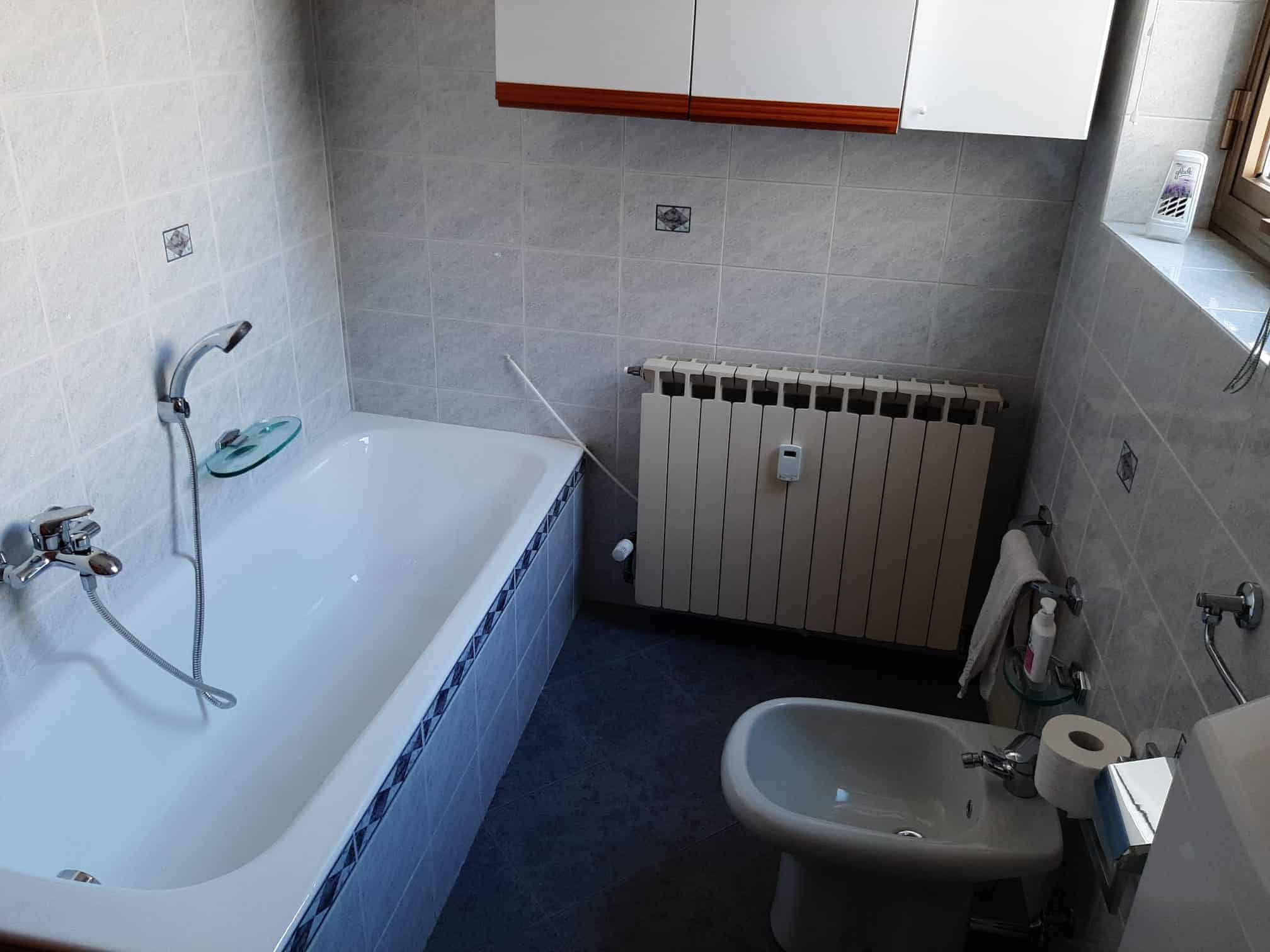 bagno con vasca e riscaldamento a parete